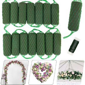 LOKIPA 9.2Feet Floral Foam Garland, 14PCS Flower Sponge Blocks Kit Absorption Flower Holder Arch Door Green Floral Foam Arrangement for Floral Craft Wedding and Garden Decorations(1 Roll Floral Wire) in Kuwait
