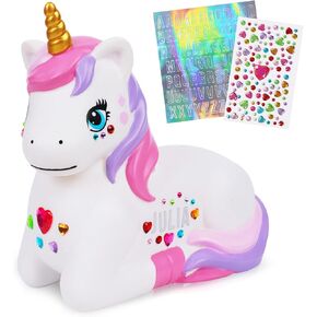 Unicorn Piggy Bank for Girls | Kids Piggy Bank for Girls – Durable Plastic Girls Piggy Bank Girls can Play with Includes Personalized Stickers, Money Bank for Kids, Unicorn Room Decor
