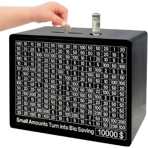 Money Saving Box 10000, 10K Savings Challenge Box, Reusable Kids' Money Banks with Dry Erase Pen (Save for America)