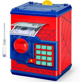 ATM Piggy Bank للأولاد والبنات، Vcertcpl Mini ATM Coin Bank صندوق توفير المال مع كلمة مرور، جرة نقود آمنة للأطفال للبالغين مع فتحة فاتورة انتزاع تلقائية، هدية رائعة لبنك ألعاب للأطفال S أحمر