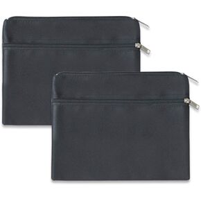 2 Pack 600D Poly 15.7x12.7 Inches Large Storage Envelope File Paper Document Organizer Pouches Bags 2 Zippered Pockets Portable Bulk Zipped Bags for Filing School Office Supplies, Black