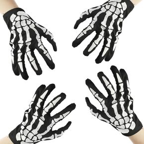 2 Pairs Halloween Skeleton Gloves, Black Full Finger Winter Skeleton Gloves for Cosplay Parties