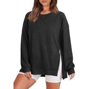 WIHOLL Women's Oversized Lightweight Sweatshirt with Side Slit Zipper Soft Crew Neck Pullover Long Sleeve Tops 2024 Fashion in Kuwait