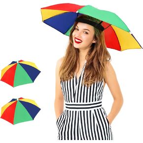 Umbrella Hat, 2 Pack Colorful Party Hats Hands Free Umbrella, Adjustable Fits All Age Kids Adults for Beach Fishing Gardening