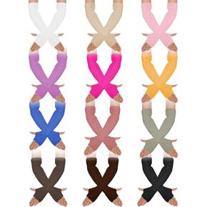 Suhine 12 Pairs Knit Arm Warmers for Women,Long Fingerless Gloves Wrist Warmers with Thumb Hole for Cold Weather Typing Driving Cosplay