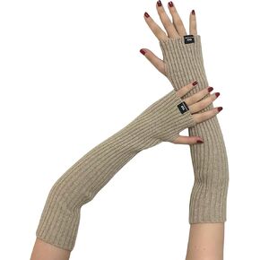 DUNKOING Womens Knitted Fingerless Arm Warmers Winter Half Finger Arm Sleeve Long Thumb Hole Gloves Mittens