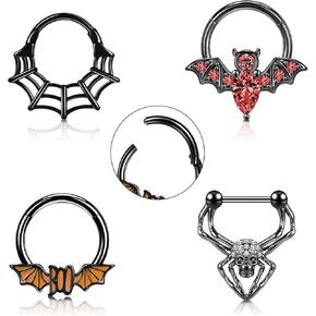 16G Septum Nose Ring Hoop for Women Men 316L Stainless Steel Halloween Nose Rings Halloween Bat Helix Earrings Clicker Dangle Daith Tragus Cartilage Piercing Jewelry, 4PCS in Kuwait