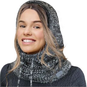 Nicole Miller Women's Cold Weather Neck Gaiters Marled Balacava, Black/White, Standard