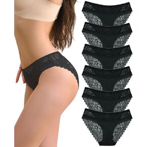 6 Pack Cheeky Underwear for Women Sexy Lace Bikini Seamless Panties Ladies No Show Silky Hipster