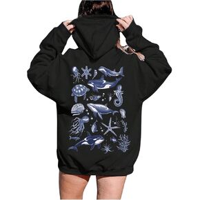 WDIRARA Girl's Animal Print Graphic Hooded Neck Drop Shoulder Sweatshirts Long Sleeve Pullover Hoodies