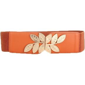 Women's Stretchy Elastic Waist Belt for Dresses, Vintage Wide Leaf Print Design