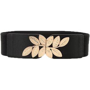 Women's Stretchy Elastic Waist Belt for Dresses, Vintage Wide Leaf Print Design