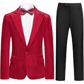 Lamgool Boys Velvet Suit 2 Piece Slim Fit Tuxedo Formal Outfit with Blazer Jacket Pant for Kids Wedding Ring Bearer Size 6-20
