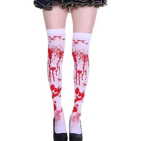 Halloween Thigh High Stockings Over Knee Long Socks Bloody Skeleton Nun Cross Tights Costume Party Favors for Women