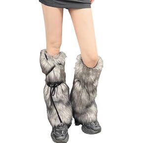 haozaikeji Viking Faux Fur Leg Warmers Furry Medieval Boot Covers Warrior Leg Guards Cosplay Costume Accessory for Women Men