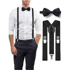Ultrashang Premium Mens Bow Tie and Suspenders Set: Solid Y-Back Suspender and Self-tie Bowtie - Costume Weddings