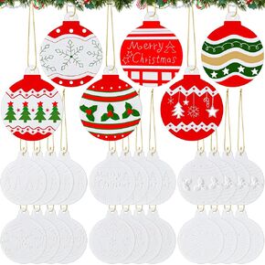 Zubebe 30 Pcs Christmas Tree Hanging Ornaments with Rope Paint Your Own Crafts DIY Ceramics Xmas Hanging Craft Ornaments Unpainted Xmas Character Ornaments Christmas Party Decor in Kuwait
