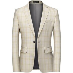 MOGU Men's Plaid Casual Suit Blazer Jackets - Slim Fit Checkered Sports Coat