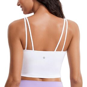 CRZ YOGA Butterluxe-Light Womens V Neck Longline Sports Bra - Spaghetti Straps Workout Crop Top Padded Yoga Bra