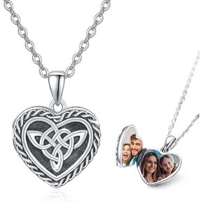 Celtic Knot Locket Necklace 925 Sterling Silver Heart Locket Necklace That Holds Pictures Photo Keep Memorial Necklaces Jewelry Gifts for Women Christmas Birthday Gift