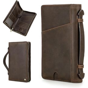 Contacts Full Grain Leather Travel Passport Holder for 4 Passports with Airtag Slot Family Passport Wallet RFID Blocking Passport Organizer