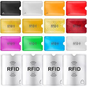 16 Pcs RFID Blocking Sleeves(12 Colors Credit Card Protector Holders & 4 RFID Passport Holder), RFID Card Holder RFID Credit Card Passport Sleeve Identity Theft Protection Secure Sleeve