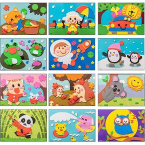 3D EVA Foam Stickers for Toddlers 12PCS Sticky Foam DIY Craft Preschool Art Class Drawing Sticker Puzzle Art Kit for Kids Boys Girls (Dinosaurs)