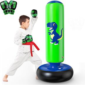 QPAU Inflatable Punching Bag, 48 Inch Stable Inflatable Boxing Bag for 3-6 Kids,Dinosaur Toy & Gifts for Boys and Girls, Kids Boxing Set for Practicing Karate, Taekwondo