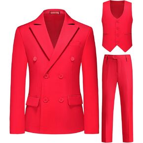 Lamgool Boys Suit 3 Piece Slim Fit Tuxedo Double Breasted Kids Formal Outfit Set with Blazer Vest Pant for Wedding Prom Party