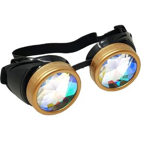 UMBRELLALABORATORY Rave Kaleidoscope Goggles Vintage Steampunk Glasses Rainbow Diffraction Lenses
