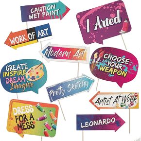 Funny Art Party Photo Booth Props - Artist Painting Wall Graffiti Themed Decorations for Birthday Party - Colorful Photography Supplies for Girls Boys Kids - Selfie Props with Sticks - 10pcs