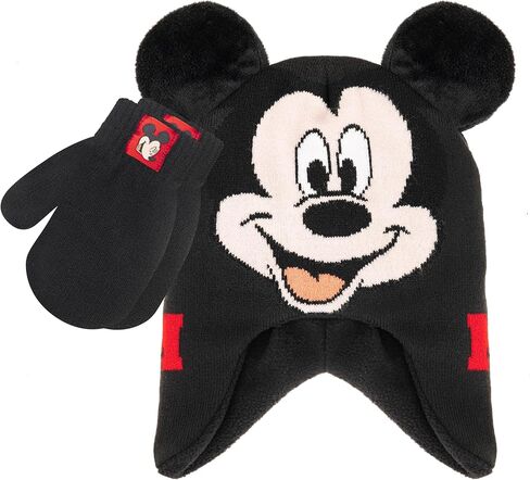 Mickey Mouse 2 Pc. Hat and Snow Gloves Set for Boys and Toddlers, Kids Warm Pom-Pom Beanie and Cute Red Mittens in Saudi Arabia