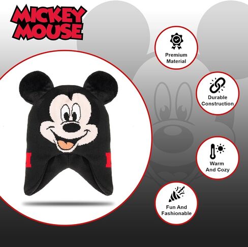 Mickey Mouse 2 Pc. Hat and Snow Gloves Set for Boys and Toddlers, Kids Warm Pom-Pom Beanie and Cute Red Mittens in Saudi Arabia