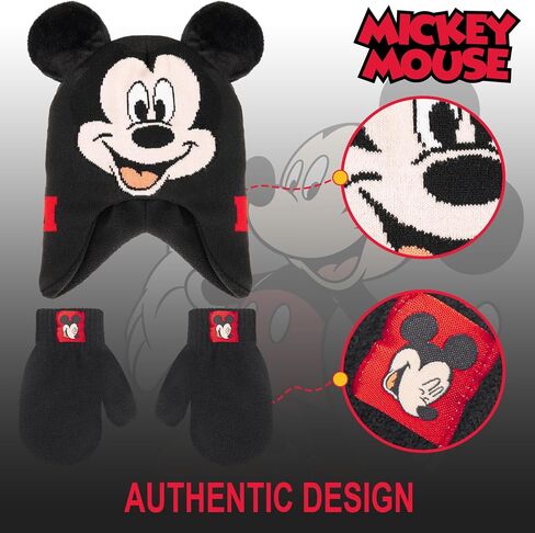 Mickey Mouse 2 Pc. Hat and Snow Gloves Set for Boys and Toddlers, Kids Warm Pom-Pom Beanie and Cute Red Mittens in Saudi Arabia