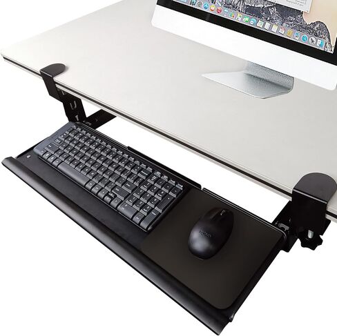 Keyboard Tray Under Desk, Pull Out Keyboard with Heavy-Duty C-Clamp Hardware, 27″ W x 11.4″ D Slide Out Computer Keyboard Drawer & Mouse Tray for Home Office (Black and Wide) in Saudi Arabia
