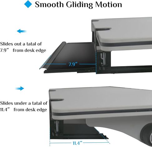 Keyboard Tray Under Desk, Pull Out Keyboard with Heavy-Duty C-Clamp Hardware, 27″ W x 11.4″ D Slide Out Computer Keyboard Drawer & Mouse Tray for Home Office (Black and Wide) in Saudi Arabia
