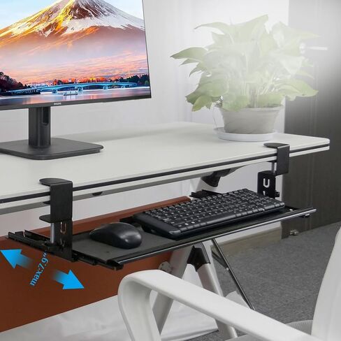 Keyboard Tray Under Desk, Pull Out Keyboard with Heavy-Duty C-Clamp Hardware, 27″ W x 11.4″ D Slide Out Computer Keyboard Drawer & Mouse Tray for Home Office (Black and Wide) in Saudi Arabia