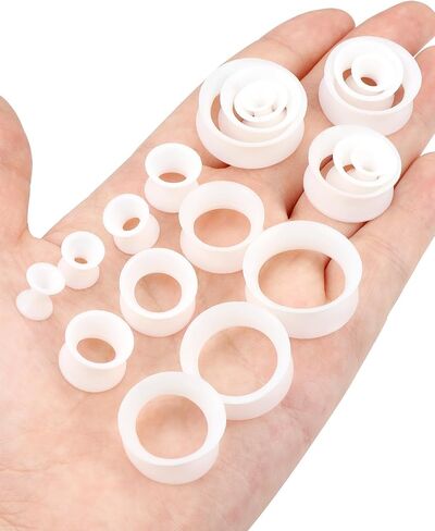Silicone Ear Gauges Tunnels Plugs for Ears Women Men Earrings Black/Clear/White Size 4mm-20mm 6G-7/8In Double Gage Retainer Stretching Kit Starter Stretchers Expander in Kuwait