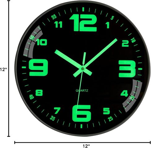 NESIFEE 12 Inch Glow in The Dark Wall Clock,Night Light Wall Clock,Silent Non-Ticking, Battery Operated Wall Clocks for Living Room Kitchen Office Bedroom in Kuwait