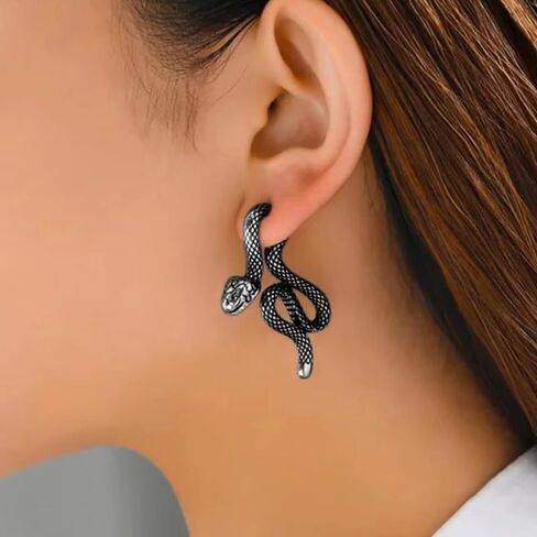 Snake Earrings for Women Gold Silver Snake Edgy Earring Unique Front Back Serpent Animal Earrings Grunge Goth Snake Earring Halloween Costume Jewelry Accessories in Kuwait
