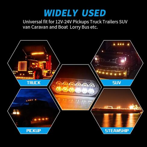 مصابيح LED ستروب فائقة السطوع 12 مصباح LED للسيارة والشاحنة شريط ضوء فلاش نحيف للسيارة مصابيح ستروب للتحذير في حالات الطوارئ (4 قطع، أصفر) in Saudi Arabia