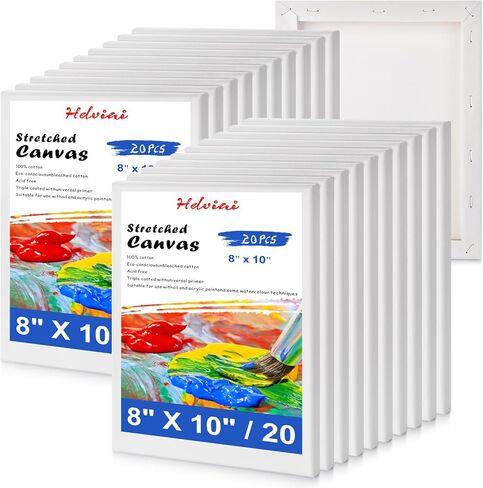 Stretched Canvas - 4x4, 5x7, 8x10, 9x12, 11x14 and Round Canvas 8x8, 10x10 (2 of Each) Total 14 Canvas Pack - 100% Cotton Blank Canvases for Oils Acrylics and Pouring in Saudi Arabia