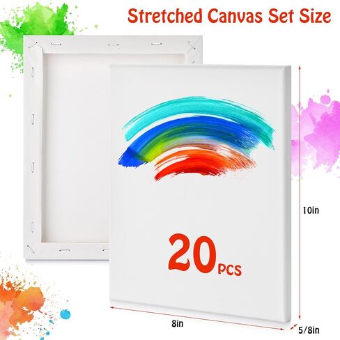 Stretched Canvas - 4x4, 5x7, 8x10, 9x12, 11x14 and Round Canvas 8x8, 10x10 (2 of Each) Total 14 Canvas Pack - 100% Cotton Blank Canvases for Oils Acrylics and Pouring in Saudi Arabia