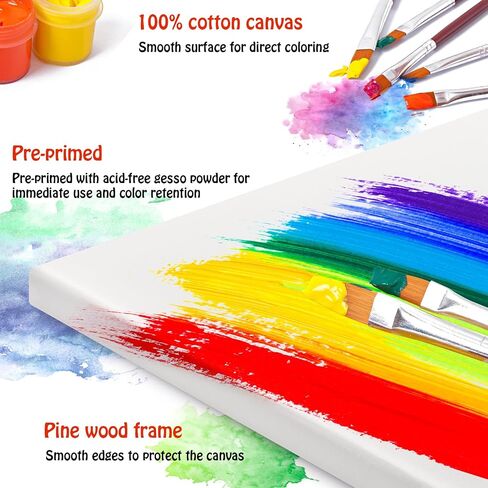 Stretched Canvas - 4x4, 5x7, 8x10, 9x12, 11x14 and Round Canvas 8x8, 10x10 (2 of Each) Total 14 Canvas Pack - 100% Cotton Blank Canvases for Oils Acrylics and Pouring in Saudi Arabia