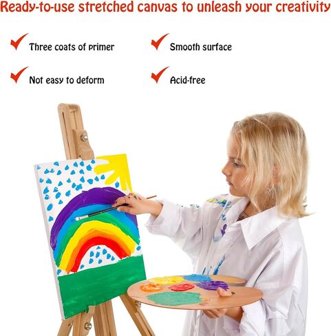 Stretched Canvas - 4x4, 5x7, 8x10, 9x12, 11x14 and Round Canvas 8x8, 10x10 (2 of Each) Total 14 Canvas Pack - 100% Cotton Blank Canvases for Oils Acrylics and Pouring in Saudi Arabia