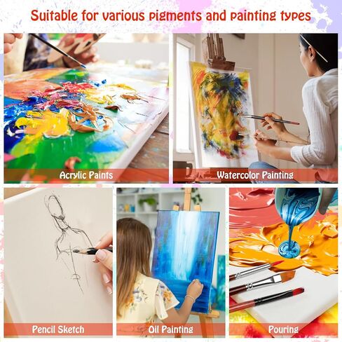 Stretched Canvas - 4x4, 5x7, 8x10, 9x12, 11x14 and Round Canvas 8x8, 10x10 (2 of Each) Total 14 Canvas Pack - 100% Cotton Blank Canvases for Oils Acrylics and Pouring in Saudi Arabia