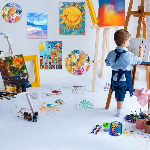 Stretched Canvas - 4x4, 5x7, 8x10, 9x12, 11x14 and Round Canvas 8x8, 10x10 (2 of Each) Total 14 Canvas Pack - 100% Cotton Blank Canvases for Oils Acrylics and Pouring in Saudi Arabia
