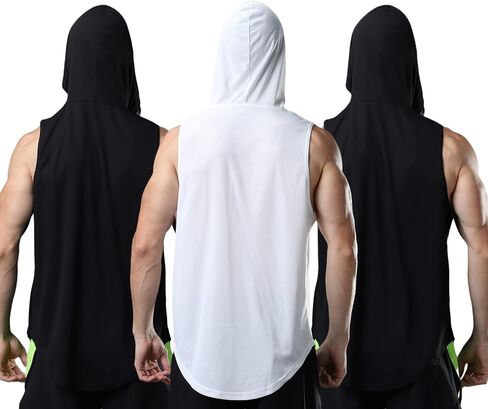 Men's Sleeveless Hoodie Quick Dry Muscle Gym Shirts Workout Hooded Tank Top in Saudi Arabia
