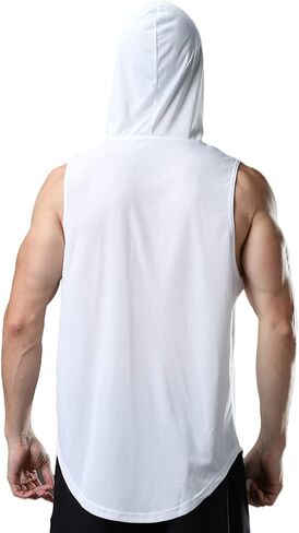 Men's Sleeveless Hoodie Quick Dry Muscle Gym Shirts Workout Hooded Tank Top in Saudi Arabia