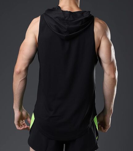 Men's Sleeveless Hoodie Quick Dry Muscle Gym Shirts Workout Hooded Tank Top in Saudi Arabia